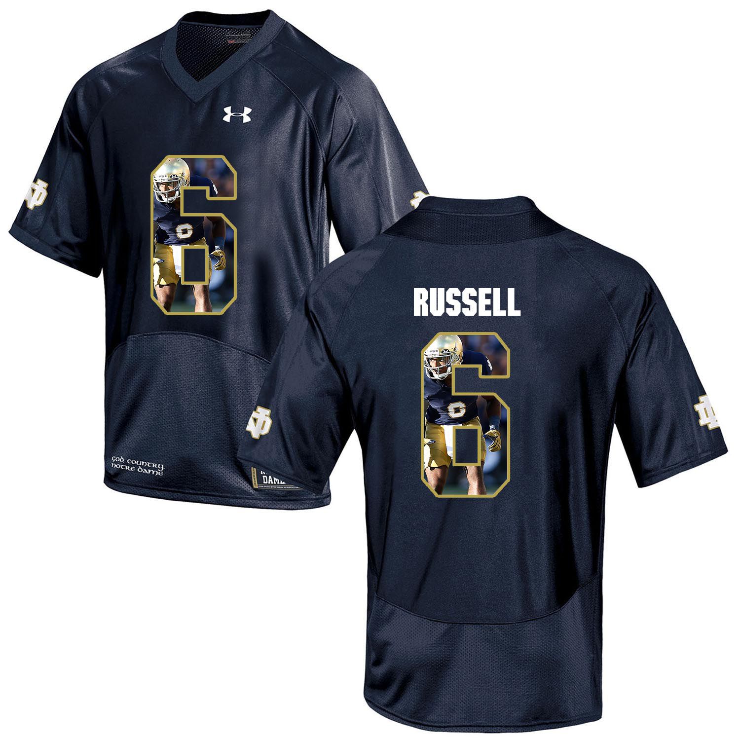 Men Norte Dame Fighting Irish #6 Russell Navy Blue Fashion Edition Customized NCAA Jerseys
